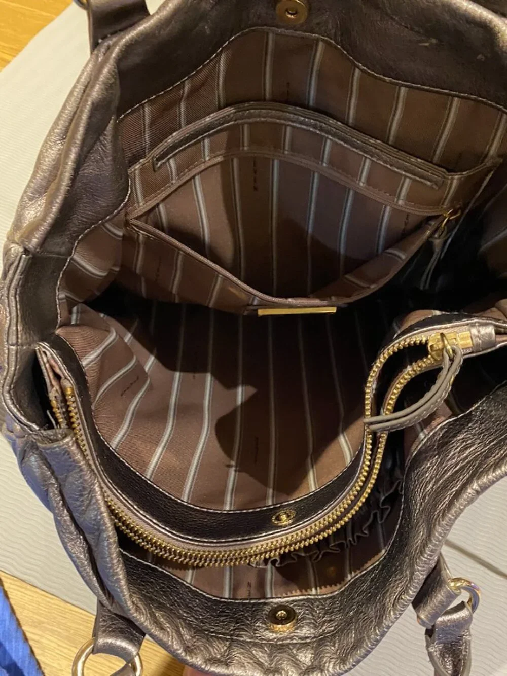 Steven by Steve Madden Silver Tote with striped interior